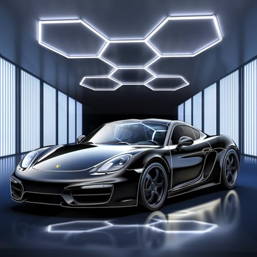 Lámpara de techo LED hexagonal - 6 Hex Iluminación de garaje, iluminación LED para taller, luces de tubo conectables blancas de 6500K para salones de autos, lavaderos, talleres, almacenes, gimnasios