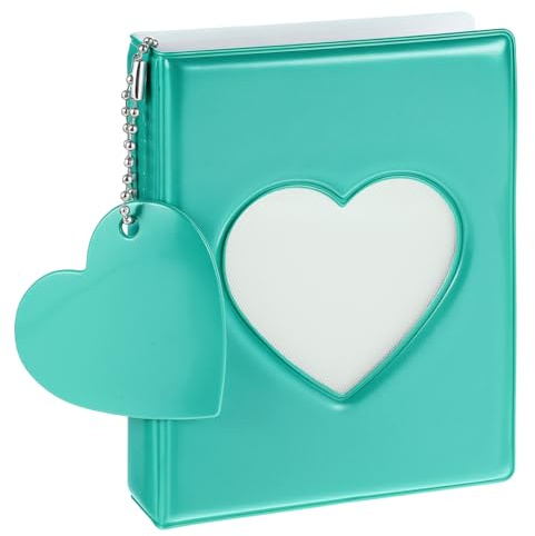 Mini Photocard Binder, 3 Inch Heart Hollow Card Binders with 32 Pockets Mint Green Mini Photo Album Mirror-Like Photocard Binder with Pendant