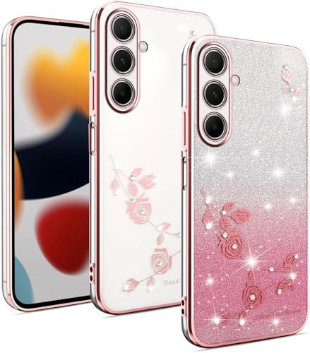 PONRFEKT Glitzer Handyhülle für Huawei P20 Lite/nova 3E,transparente schlanke stoßfeste Hülle mit Strasssteinen,elektroplattiertem Rahmen,süße Schutzhülle für Damen und Mädchen-Rosa