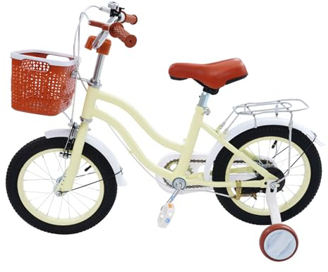 FENGLY HESEURYU 14 Zoll Kinderfahrrad, Kinderfahrrad mit Zwei Stützräder, Lernfahrrad für Kinder, Verstellbare Sitz- und Armlehnenhöhe, Jungen- und Mädchenfahrräder, Geeignet für Anfänger