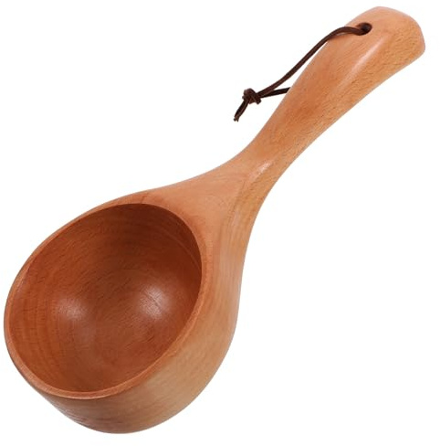 COMPUKAS Louche à Eau en Bois Beige 1 Pièce, Manche Long, Légère | Poignée Ergonomique, Usage Bain et Jardin, Format Domestique Polyvalent