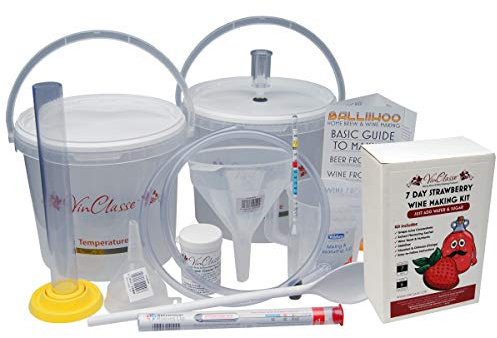 VinClasse Wine Making Equipment Including 6 Bottle Strawberry Fruit Wine Ingredient Kit