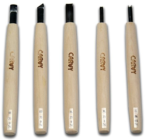 Carvy Kit Intaglio Legno, Set 5 Coltelli Michihamono Made in Japan