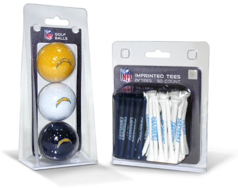 Team Golf NFL San Diego Chargers 3 Golfbälle und 50 Golf-Tees, Logo-Aufdruck (3 Stück) & 7,5 cm Regulation Golf-Tees (50 Stück), Mehrfarbig