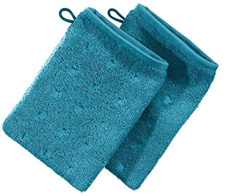 Möve Waschhandschuh 2er-Pack Quadretti Walk-Frottier Petrol Größe 15x20 cm