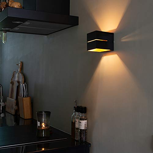 Qazqa - Moderne Wandleuchte schwarz mit Gold I Messing 9,7 cm – Transfer Groove I Wohnzimmer I Schlafzimmer I Up I Down - Aluminium Quadratisch - LED geeignet G9