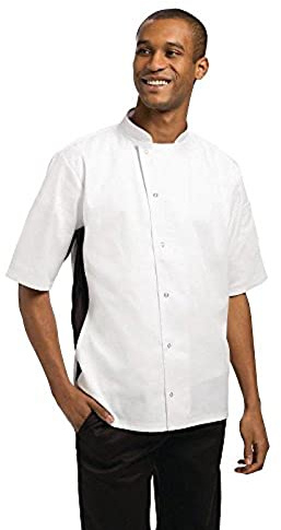 Whites Nevada Chefs Jacket White with Black Contrast - Size L | Double-breasted front panels provide extra insulation and protection from spills in busy commercial kitchen environments.