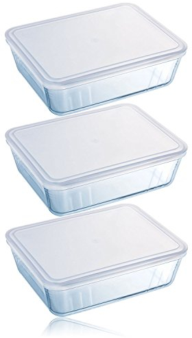 Pyrex Cook & Store 3 Piece 1.5L Rectangular Glass Baking Dish With Plastic Lid