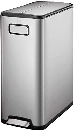 EKO Ecofly Recycling Bin, Pedal Bin 30 Litre, Rubbish Bin with Soft-Close Lid, Kitchen Bin Dual Opening, Perfect for Kitchen & Home, Stainless Steel