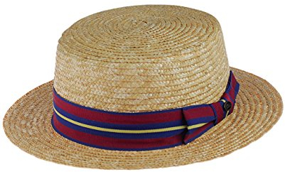 NYFASHION101 Unisex Multicolored Striped Grosgrain Ribbon Straw Skimmer Boater Hat Natural