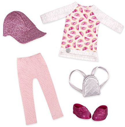 Glitter Girls Deluxe Puppenkleidung 36 cm Puppen Glimmer Outfit – Top, Leggings, Rucksack, Kappe – Zubehör für Puppen, Spielzeug ab 3 Jahren