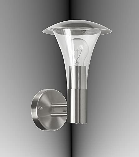 Trango 8000 IP44 Außenleuchte, Wandleuchte aus Edelstahl & Kunststoff mit E27 Fassung - Passend für alle LED Leuchtmittel Außenbeleuchtung, Außenwandleuchte, Außenlampe, Gartenleuchte