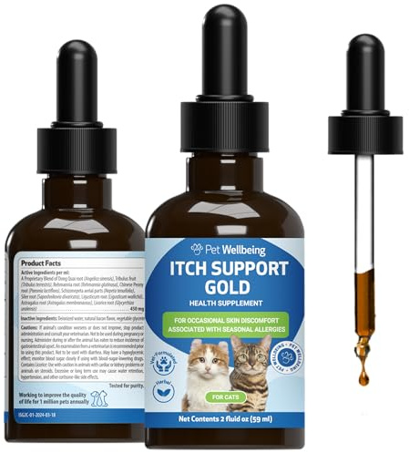 Pet Wellbeing Itch Support Gold for Cats - Seasonal Allergy Itch, 2 oz | NASC Certified & Vet-Formulated Liquid Itch Supplement with Dong Quai & Chinese Peony for Hot Spots, Itching & Healthy Skin
