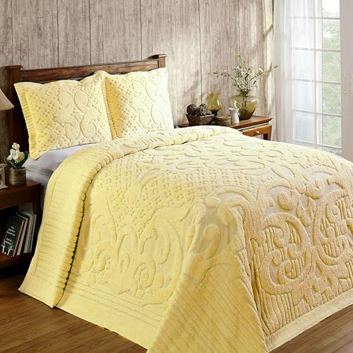 Better Trends Chenille Bedspreads Full/Double Size, Yellow 100% Cotton Chenille Medallion Design Tufted Bedding Coverlet Soft Lightweight, 96x110 1 Pieces Ashton Collection