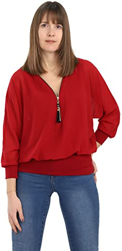 Malito Damen Bluse im Fledermaus Look | Tunika mit Zipper | Kurzarm Blusenshirt mit breitem Bund | Elegant - Shirt 6297