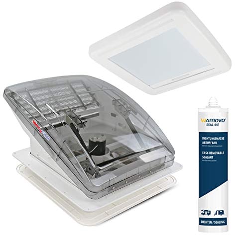 Maxxair Dachfenster Maxxfan Deluxe | Transparent | 40x40cm | Kunststoff | Klar | Für RV | Mit Insektenschutz- und Verdunkelungsrollo