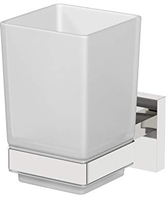 Wall Mounted Toothbrush Holder Frosted Glass Square Tumbler Cup Holder for Bathroom Lavatory Polished Chrome Wall Mount Concealed Fixings Screws or Adhesive Accessory