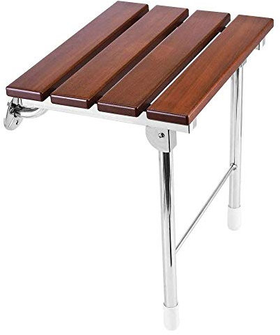 Duschstuhl Klappbar Wandmontage 180 kg Duschklappsitz Klappbarer Badstuhl aus Holz für ältere Menschen/Behinderte, Duschsitz Klappbar mit rutschfest 304 Edelstahlbeinen