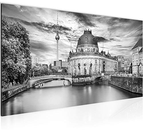 Runa Art Wandbild Berlin 1 Teilig 100 x 40 cm Modern Bild auf Vlies Leinwand Städte Wohnzimmer Büro Schwarz Weiss 036112c