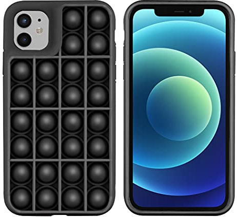 iMoshion Pop It Fidget Toy Hülle kompatibel mit iPhone 11 – Handyhülle aus Silikon – Stress Relief Case mit eindrückbaren Bläschen in Schwarz