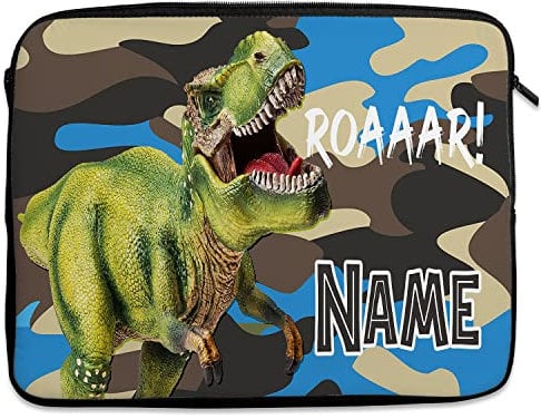Personalised Dinosaur Tablet Sleeve Laptop Case Boys iPad Zip Pouch Protective Carry Travel Bag Dino KSP231 (7 - 10)
