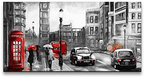 Paul Sinus Leinwandbild 120x60cm London Liebespärchen Romantisch Malerisch rote Telefonzelle