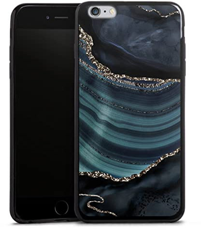 DeinDesign Slim Case extra dünn kompatibel mit Apple iPhone 6s Plus Silikon Handyhülle schwarz Hülle Marmor Glitzer Look Nacht