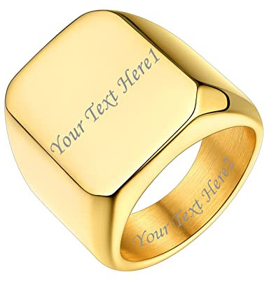 Bestyle Quadrat-ring Herren Siegelring Gravur Personalisiert Initialenring Mädchenring Hip Hop Ring Signetring Gold 54