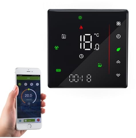 Qiumi Smart Wifi Color Thermostat for Individual Gas/Water Boiler Heating Works with Alexa Google Home Dry Contact, LED Light Display Protect Your Eyes, 5A 95~240VAC