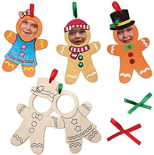 Baker Ross FX298 Lebkuchenmänner Figuren Bilderrahmen zum Aufhängen-10 Stück, Fotorahmen zum Bemalen für Kinder, Grün,Rot