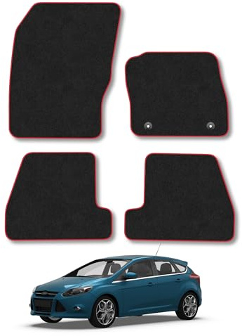 Fits Ford Focus (2011-2015) Carpet Car Mats | Red Edge Trim Tailored Fit Floor Mats Full Coverage Protection Accessories Easy Clean Anti Slip Made in the UK