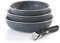 Qulinart by Brandt - Batterie de Cuisine à Induction 4 Pièces - Set de 3 Poêles en Aluminium Anti-Adhésives 20, 24 et 28 cm avec Poignée Amovible - Lot pour Tout Feu - Gris Marbre