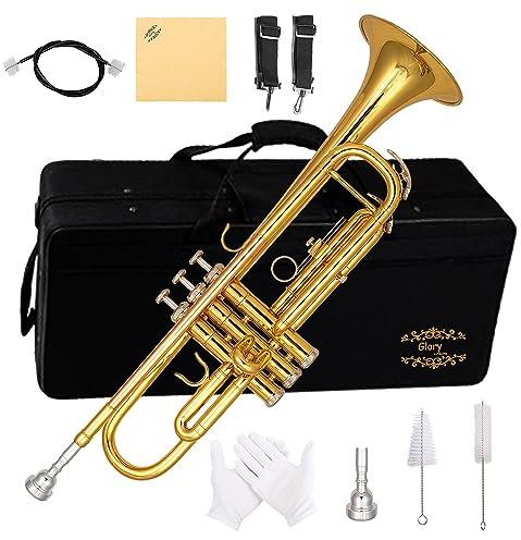Glory Bb Trompete – Trompeten für Anfänger oder Fortgeschrittene mit Etui, Paar Handschuhe, Gold