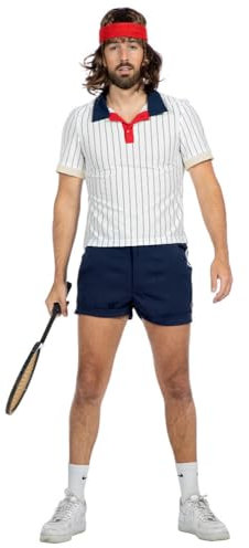 WILBERS & WILBERS Retro Tennis-Spieler Herren-Kostüm - Zweiteiliges Fasching Kostüm Set - Weiß/Blau - Größe 52