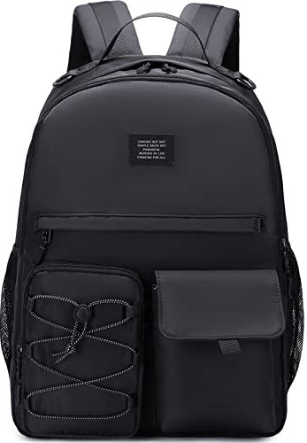 Lohol Lässiger Rucksack für Damen und Herren, stilvoller Tagesrucksack mit 38,1 cm Laptopfach für Schule, Arbeit oder Reisen .., Schwarz, 11.8 x 6.1 x 16.7 inches, Tagesrucksäcke