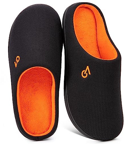 VeraCosy Pantofole da uomo in memory foam bicolore, Arancione, 40/41 EU
