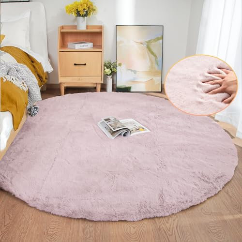 ORINOVA Teppich Rund Rosa 180 cm Fellteppich Flauschiger Kunstfell Runder Teppich Schlafzimmer Kinderzimmer Wohnzimmer Weich Waschbar Pink Circle Rug