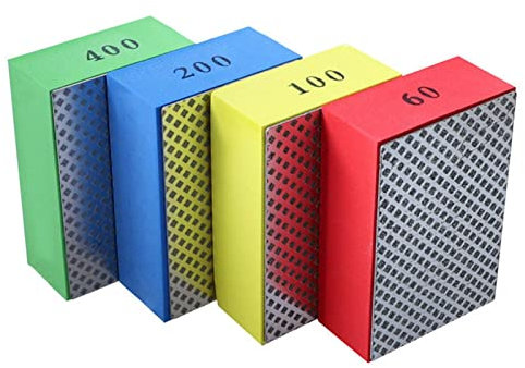 4pcs Diamond Hand Polishing Pads, Glass Grinding Pads Sanding Blocks Polishing Grinding Block for Tile Marble Glass Stone Granite Ceramics Polishing(60#,100#,200#,400#)