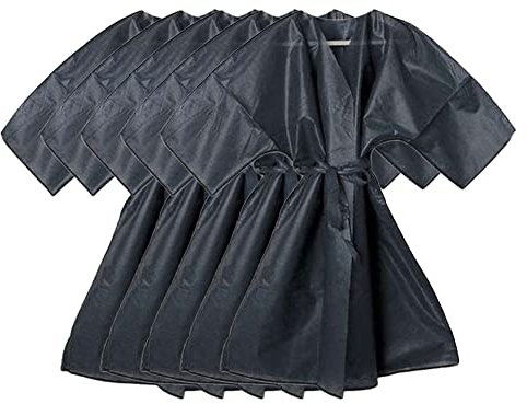 Kimono jetable ALTÉAX avec ceinture pour esthéticienne, coiffeur et centres esthétiques en TNT noir de 5 pièces