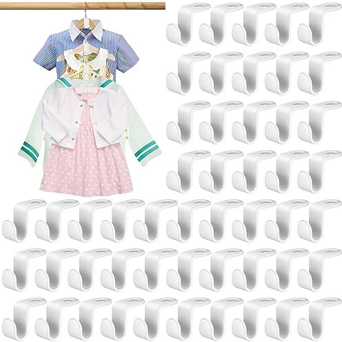 50 Kleiderbügel Platzsparende Kleiderbügel Verbindungshaken, Platzsparende Kleiderbügel Haken, Platzsparende Verbindungshaken für Kleiderbügel Mehrfach Kleiderbügel für Kleiderschrank Organizer,Weiß