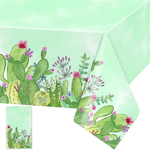 Domgoge Cactus Table Cloth Green Cactus Table Cover Cactus Tablecloth Rectangular Tablecloths Disposable Wipe Clean Waterproof Table Cloths Covers for Kids Birthday Party Supplies, 1pc