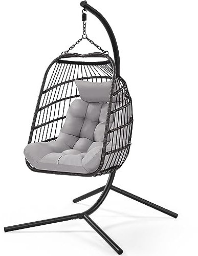 Abician Fauteuil Suspendu Chaise Suspendue en Structure Acier pour Extérieur/Intérieur avec Grand Coussin Fauteuil Oeuf Suspendu pour Jardin Salon Chambre