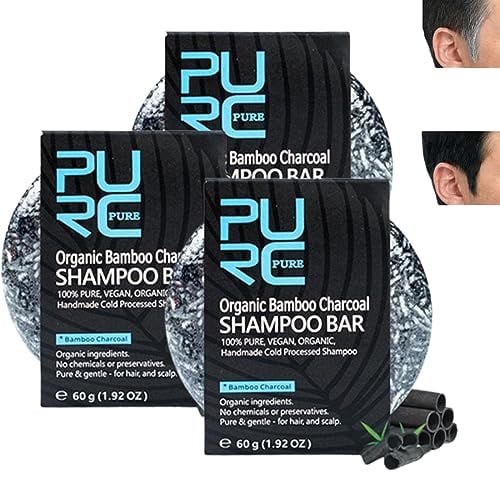 Pure Hair Revitalization Bar, Spartan Gray Hair Reverse Bar for Men, Organic Bamboo Charcoal Shampoo Bar, Pure Hair Revitalization Bar Soap for Gray Reverse Darkening Shampoo Gray Repair (3PCS)