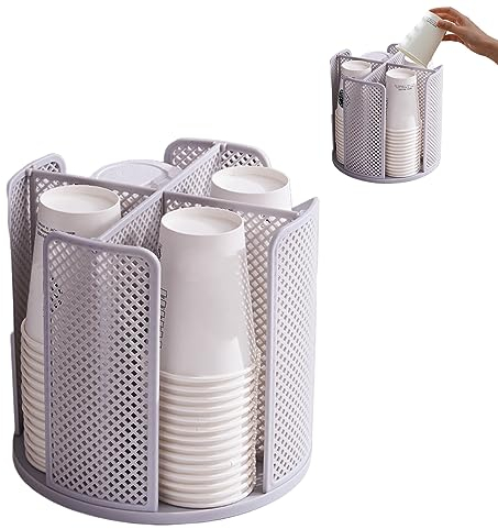 Portabicchieri Girevole a 360°, Porta Bicchieri di Plastica Con 4 Scomparti, Dispenser Traspirante e Staccabile per Caffè, Negozio, Casa, Ufficio, Feste, Buffet
