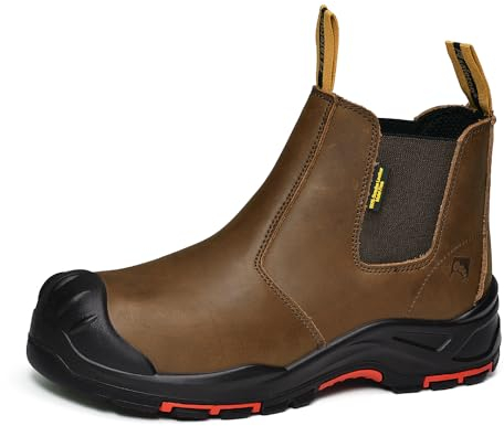 Safetoe M-8025NBO - Stivali antinfortunistici da uomo, larghi, aderenti, con punta in composito, antistatici, impermeabili, in pelle bovina resistente, anti-chiodo, antiscivolo, suola in gomma Pu S3