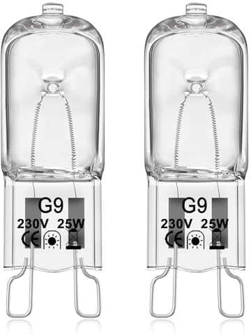 VIIVUU Ampoule G9 Pour Four, Halogène Ampoules 230V 25W Halogen Dimmable,260LM Lampe à Tolérance de 300°C,Pour Four Neff/AEG/Smeg/Hotpoint/Bosch/Whirlpool/,Electrolux/Zanussi/De Dietrich Lot 2