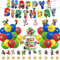 48Pcs Luftballon Geburtstag Deko Jungen Mädchen Ma- rio Ballon Geburtstagsdeko Super Bros Happy Birthday Banner Cake Cupcake Toppers Hängen Wirbel für Kindergeburtstag Party Supplies Deko
