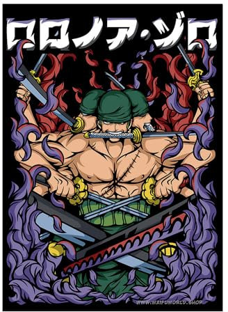 WAIFUWORLD SHOP One Piece Card Sleeves | Trading Card Sleeves in Standard Size | Zorro/Zoro Motif | Tournament Legal | 60 Pieces per Pack | Card Sleeves with Holo Effect