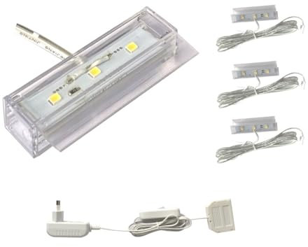 ACCE Iluminación LED de suelo de cristal,iluminación de bordes de cristal,iluminación de vitrinas,2D o 3D en un set,blanco cálido,incluye fuente de alimentación (2D, juego de 3)