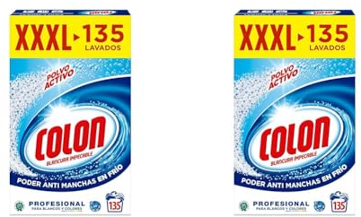 Colon Polvo Activo - Detergente para lavadora, adecuado para ropa blanca y de color, formato polvo - 135 dosis, 7.037 kg (Paquete de 2)